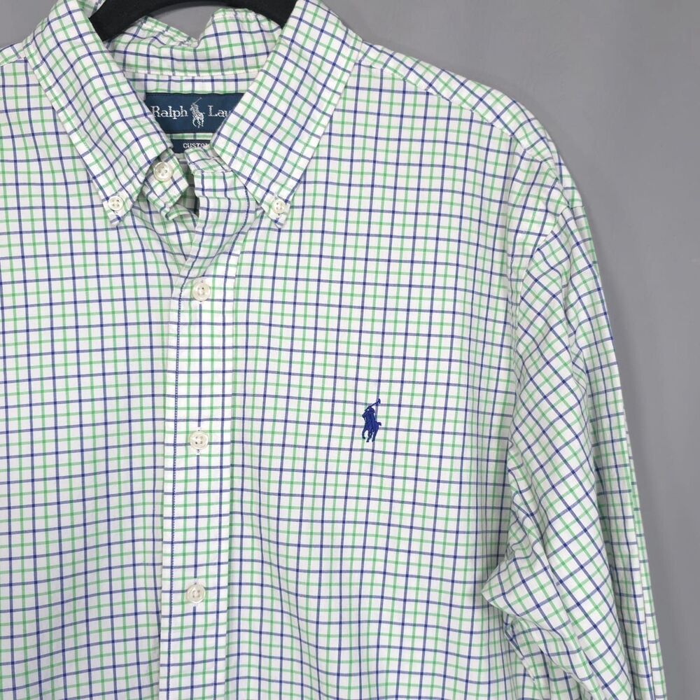 RALPH LAUREN Custom Fit Plaid Button‎ Down Shirt Men’s LARGE Green Blue